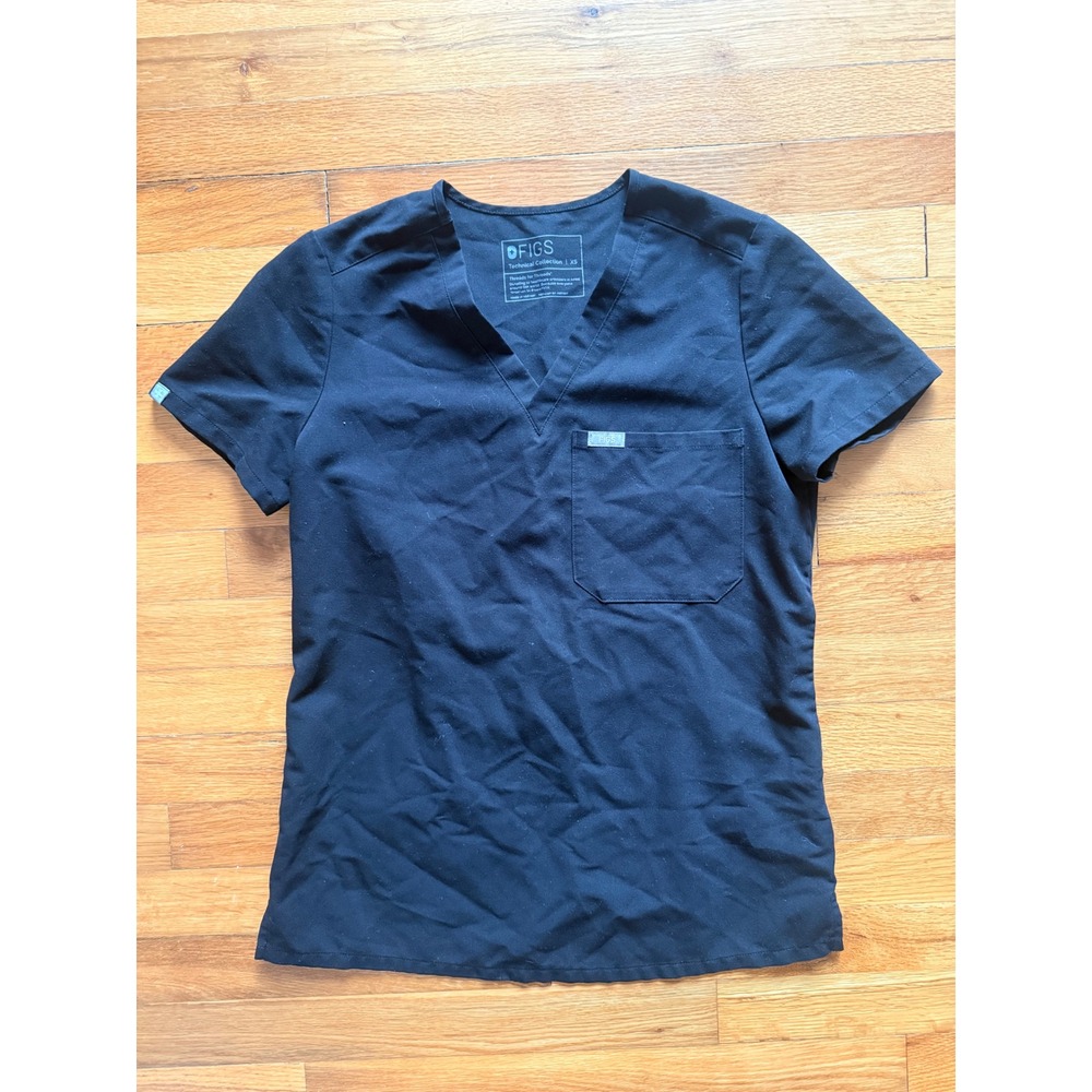 FIGS Catarina Black Scrub Top Technical Collection V-Neck XS Medical Uniform
